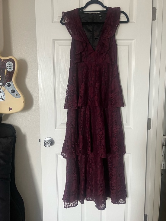 Lulus Dresses & Skirts - Lulu's Wine Burgundy Lace Ruffle Tiered V-Neck Maxi Dress